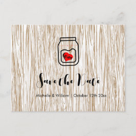 Barn wood grain mason jar save the date cards 案内ポストカード