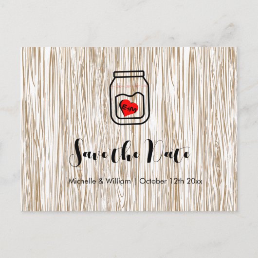 Barn wood grain mason jar save the date cards 案内ポストカード (正面)