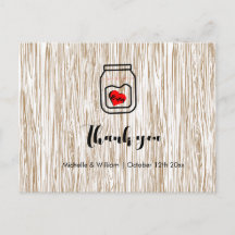 Barn wood grain mason jar Thank you cards