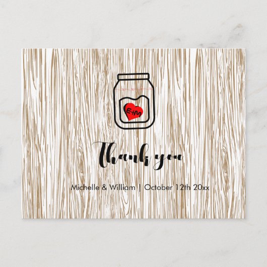 Barn wood grain mason jar Thank you cards 案内ポストカード (正面)