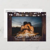 Barn Wood Lights結婚の写真Save The Date 案内ポストカード (正面/裏面)