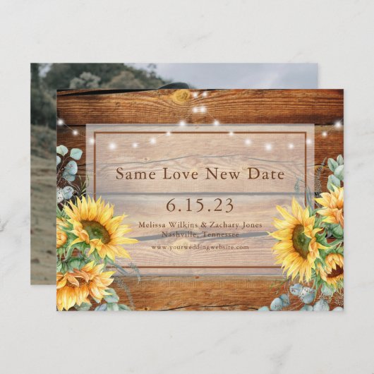 Barn Wood Sunflower Photo 救 Change the Date Th セーブザデート (正面/裏面)