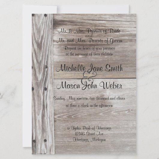 Barn wood wedding invitation 招待状 (裏面)