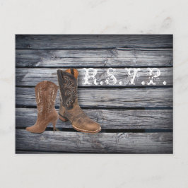 Barn Wood Western Cowboyの応答結婚RSVP インビテーションポストカード
