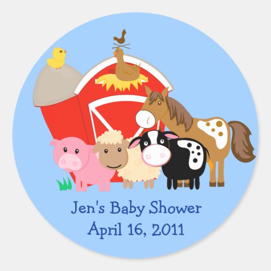 BARN YARD Baby Showerまたは誕生日Favoritesスタンプ ラウンドシール (正面)