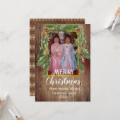 Barnboard、素朴Pine Garland、写真クリスマス カード (正面/裏面インサイチュ)