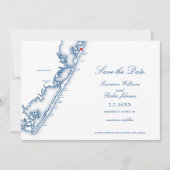 Barnegat Light NJ Map Elegant Navy Blue Wedding セーブザデート (正面)