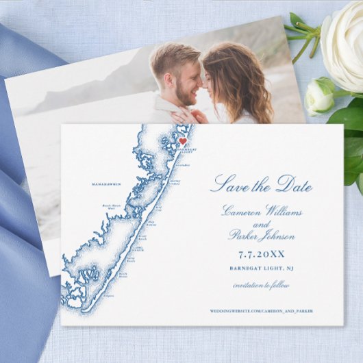 Barnegat Light NJ Map Elegant Navy Blue Wedding セーブザデート