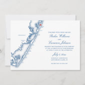 Barnegat Light NJ Map Elegant Navy Blue Wedding 招待状 (正面)
