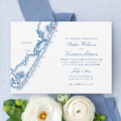 Barnegat Light NJ Map Elegant Navy Blue Wedding 招待状