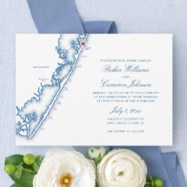Barnegat Light NJ Map Elegant Navy Blue Wedding 招待状