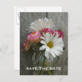Barnwood、デイジー、およびStrawflowers日付を保存 案内ポストカード (正面/裏面)