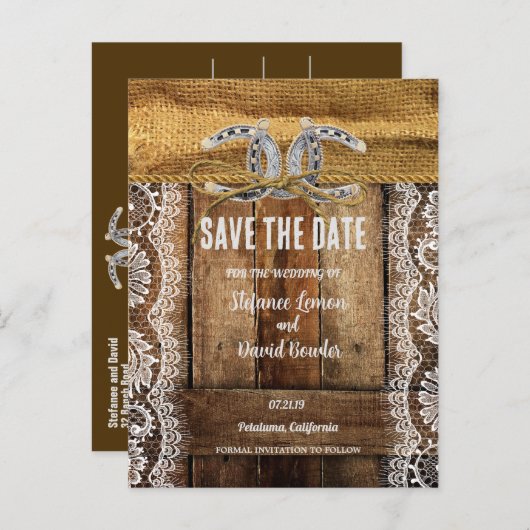 BARNWOOD、レース&ホースシューズ日付を保存 案内ポストカード (正面/裏面)