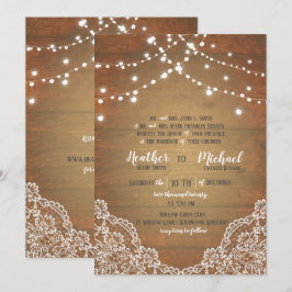 Barnwood 素朴 Lace String Lightsの結婚W/RSVP 招待状
