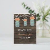 Barnwood coral flowers mason jars Thank You notes ポストカード (スタンド正面)