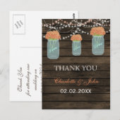 Barnwood coral flowers mason jars Thank You notes ポストカード (正面/裏面)