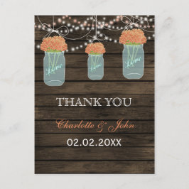 Barnwood coral flowers mason jars Thank You notes ポストカード