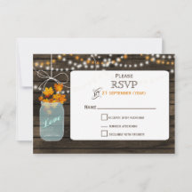 Barnwood mason jar秋の結婚式RSVP 3.5 x 5