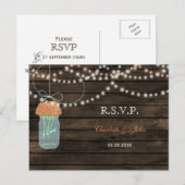 Barnwood mason jars coral wedding RSVP インビテーションポストカード (正面/裏面)