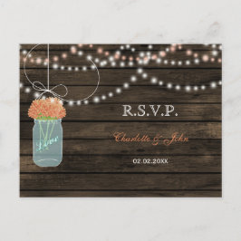 Barnwood mason jars coral wedding RSVP インビテーションポストカード