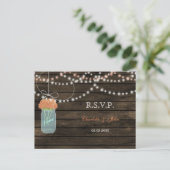 Barnwood mason jars coral wedding RSVP インビテーションポストカード (スタンド正面)