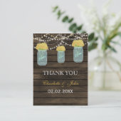 Barnwood yellow flowers mason jars Thanks Thank Yo ポストカード (スタンド正面)