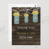 Barnwood yellow flowers mason jars Thanks Thank Yo ポストカード (正面/裏面)