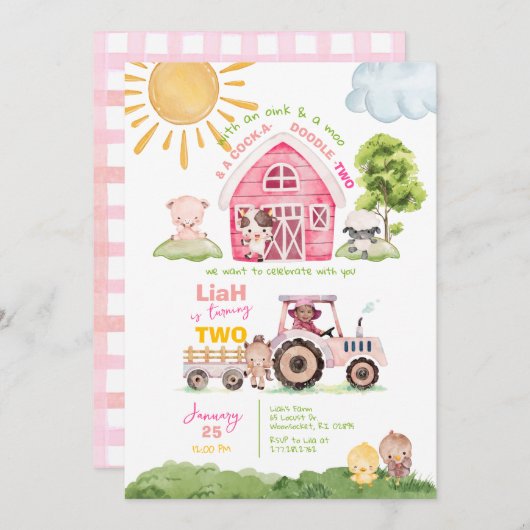Barnyard 2nd Birthday Photo Invitation 招待状 (正面/裏面)