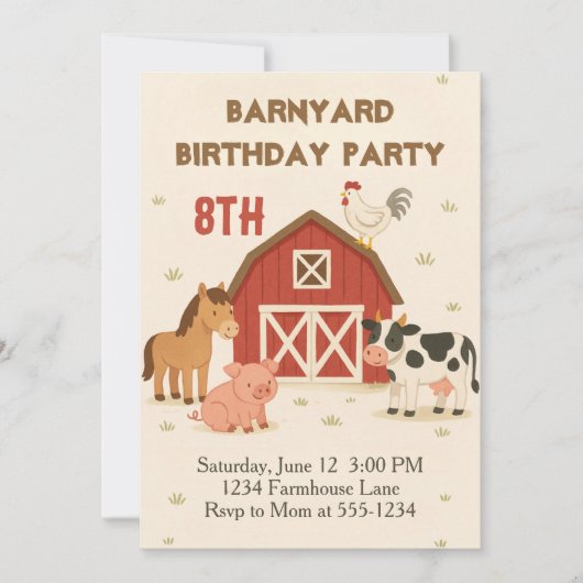 Barnyard Animal Birthday 招待状 (正面)