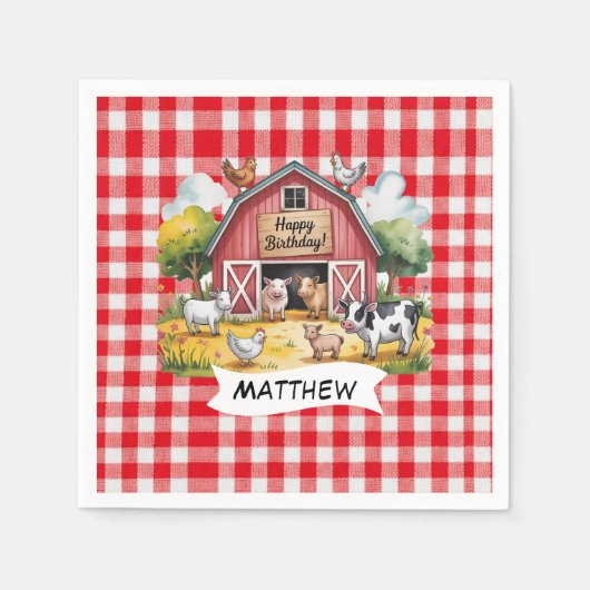 Barnyard Animals 1st. Birthday Party スタンダードカクテルナプキン (正面)