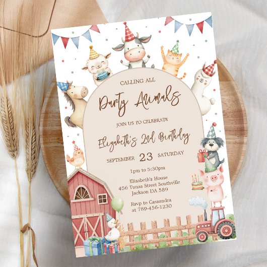Barnyard Animals Farm Birthday Party Invitation 招待状