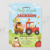 Barnyard Animals Ranch Kids Birthday 招待状 (正面/裏面)