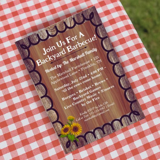 Barnyard BBQ Bash Invitation Template Rustic Wood  招待状
