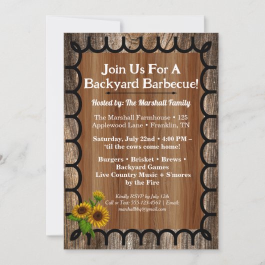 Barnyard BBQ Bash Invitation Template Rustic Wood  招待状 (正面)
