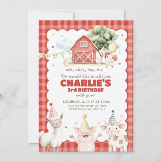 Barnyard Birthday Bash Invitation for Kids 招待状 (正面)