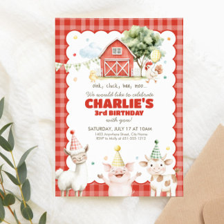 Barnyard Birthday Bash Invitation for Kids 招待状