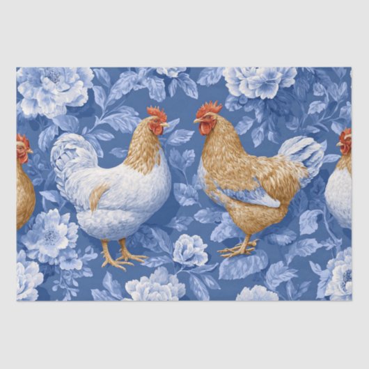 Barnyard Chickens and Botanical Pattern  薄葉紙 (正面)
