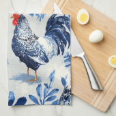 Barnyard Chickens and Botanical Pattern Design キッチンタオル (四つ折り)