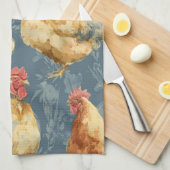 Barnyard Chickens and Botanical Pattern Design キッチンタオル (四つ折り)