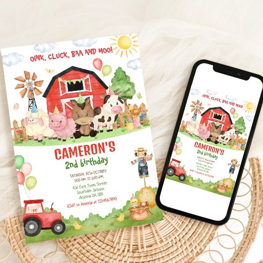 Barnyard Farm Animals Birthday Invitation 招待状