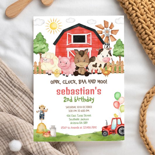 Barnyard Farm Animals Birthday Invitation 招待状