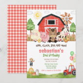 Barnyard Farm Animals Birthday Invitation 招待状 (正面/裏面)