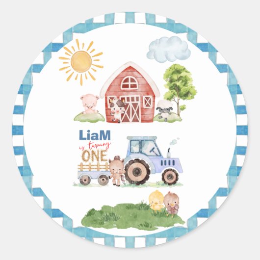 Barnyard Fun 1st Birthday ラウンドシール (正面)