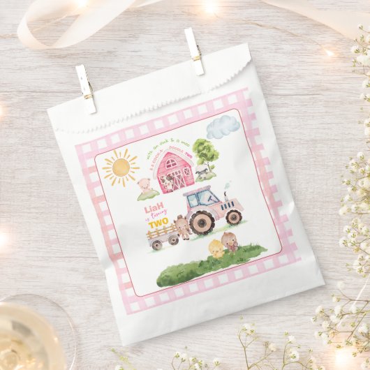 Barnyard Fun Pink 2nd Birthday  フェイバーバッグ (クリップ留めされた状態)