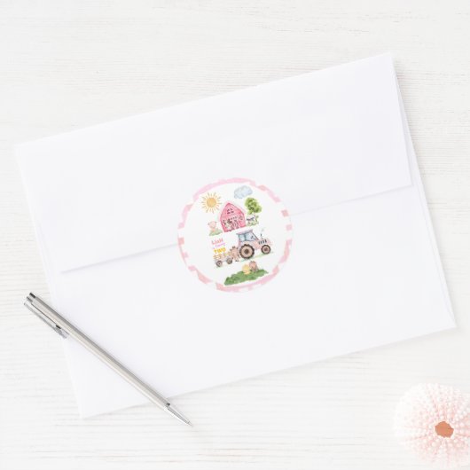 Barnyard Fun Pink 2nd Birthday  ラウンドシール (封筒)