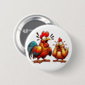 "Barnyard Sparring Chickens" Match Button 缶バッジ (正面&裏面)