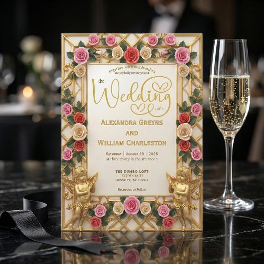 Baroque Angel & Dusty Rose Formal Wedding 招待状