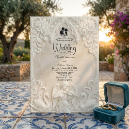 Baroque Angel & Swans Vintage Cream Wedding 招待状