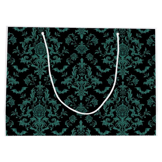 Baroque Bat Floral Gift Bag | Gothic Victorian ラージペーパーバッグ (裏面)