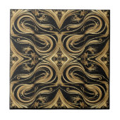 Baroque Black and Gold Swirling Ornate Pattern タイル (正面)